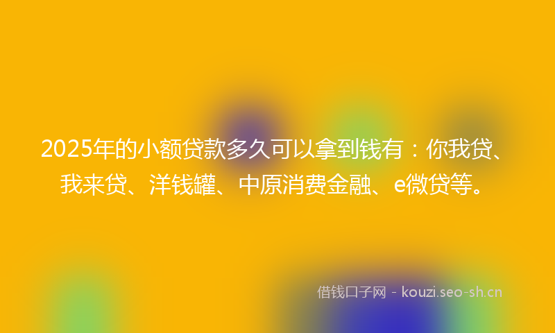 2025年的小额贷款多久可以拿到钱有：你我贷、我来贷、洋钱罐、中原消费金融、e微贷等。