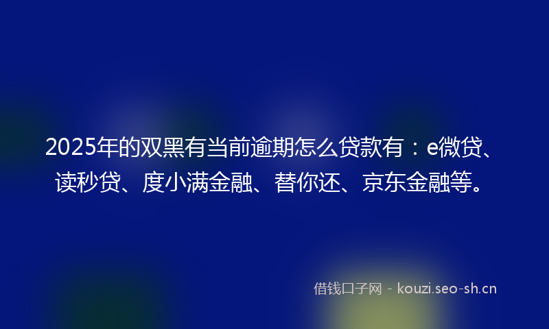 2025年的双黑有当前逾期怎么贷款有：e微贷、读秒贷、度小满金融、替你还、京东金融等。
