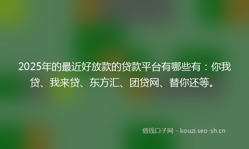 2025年的最近好放款的贷款平台有哪些有：你我贷、我来贷、东方汇、团贷网、替你还等。