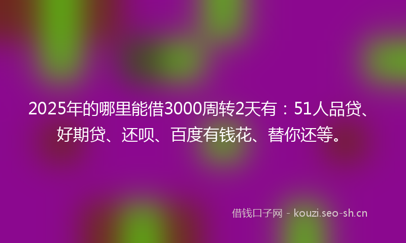 2025年的哪里能借3000周转2天有：51人品贷、好期贷、还呗、百度有钱花、替你还等。