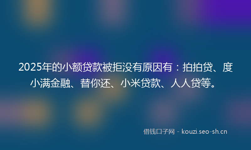 2025年的小额贷款被拒没有原因有：拍拍贷、度小满金融、替你还、小米贷款、人人贷等。