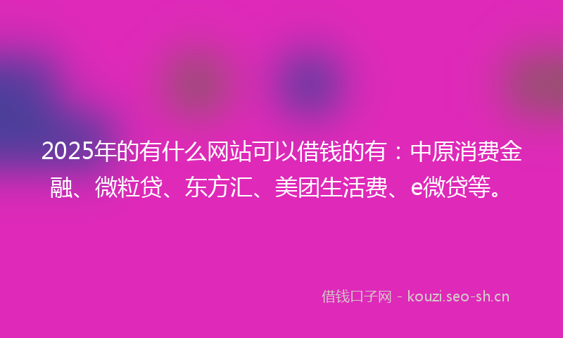 2025年的有什么网站可以借钱的有：中原消费金融、微粒贷、东方汇、美团生活费、e微贷等。
