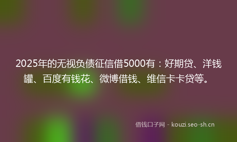 2025年的无视负债征信借5000有：好期贷、洋钱罐、百度有钱花、微博借钱、维信卡卡贷等。