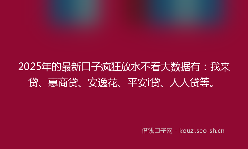 2025年的最新口子疯狂放水不看大数据有：我来贷、惠商贷、安逸花、平安i贷、人人贷等。