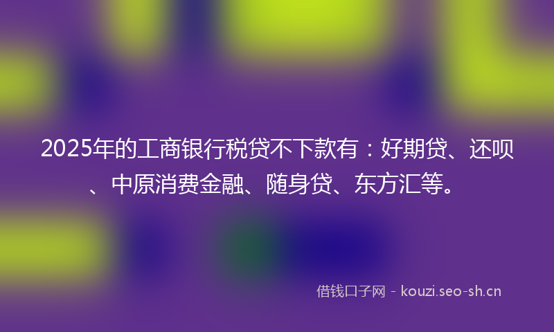 2025年的工商银行税贷不下款有：好期贷、还呗、中原消费金融、随身贷、东方汇等。