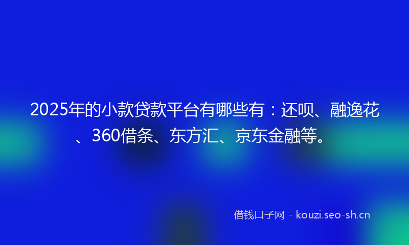 2025年的小款贷款平台有哪些有：还呗、融逸花、360借条、东方汇、京东金融等。