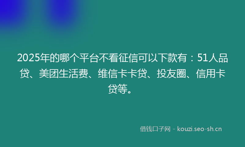 2025年的哪个平台不看征信可以下款有：51人品贷、美团生活费、维信卡卡贷、投友圈、信用卡贷等。