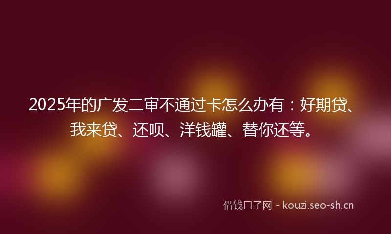 2025年的广发二审不通过卡怎么办有：好期贷、我来贷、还呗、洋钱罐、替你还等。