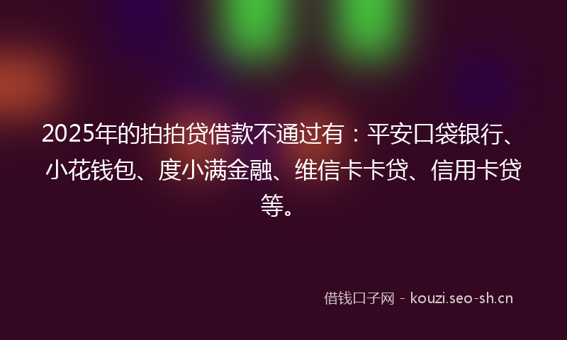 2025年的拍拍贷借款不通过有：平安口袋银行、小花钱包、度小满金融、维信卡卡贷、信用卡贷等。