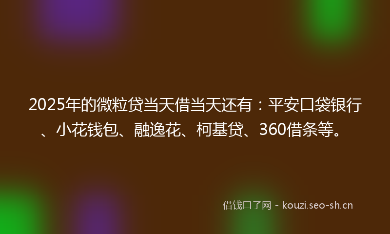 2025年的微粒贷当天借当天还有：平安口袋银行、小花钱包、融逸花、柯基贷、360借条等。