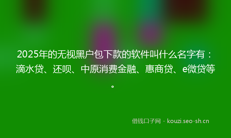 2025年的无视黑户包下款的软件叫什么名字有：滴水贷、还呗、中原消费金融、惠商贷、e微贷等。