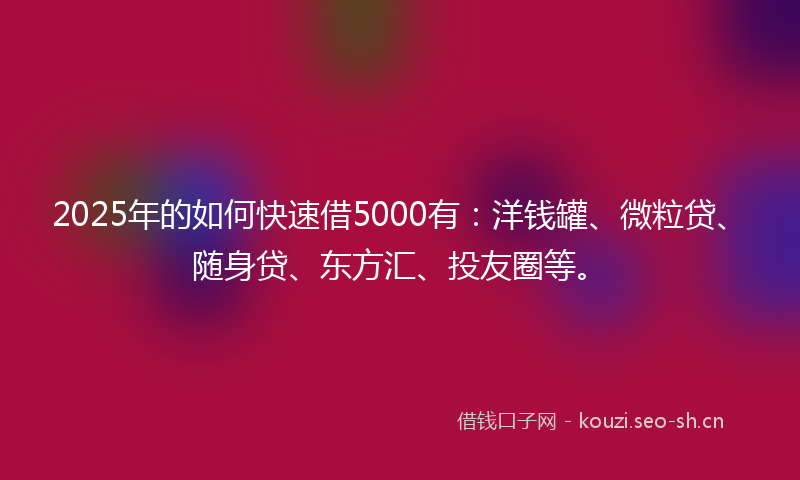 2025年的如何快速借5000有：洋钱罐、微粒贷、随身贷、东方汇、投友圈等。