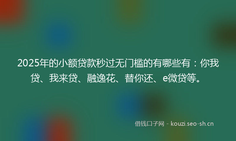 2025年的小额贷款秒过无门槛的有哪些有：你我贷、我来贷、融逸花、替你还、e微贷等。