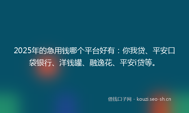 2025年的急用钱哪个平台好有：你我贷、平安口袋银行、洋钱罐、融逸花、平安i贷等。