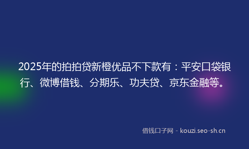 2025年的拍拍贷新橙优品不下款有：平安口袋银行、微博借钱、分期乐、功夫贷、京东金融等。