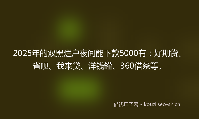 2025年的双黑烂户夜间能下款5000有：好期贷、省呗、我来贷、洋钱罐、360借条等。
