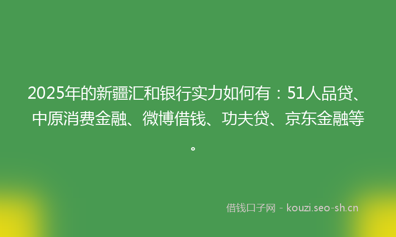 2025年的新疆汇和银行实力如何有：51人品贷、中原消费金融、微博借钱、功夫贷、京东金融等。