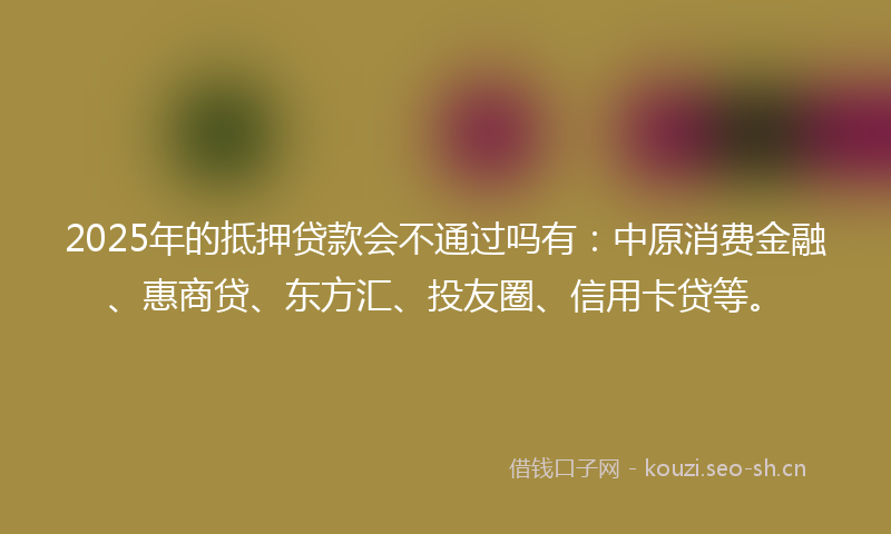 2025年的抵押贷款会不通过吗有：中原消费金融、惠商贷、东方汇、投友圈、信用卡贷等。