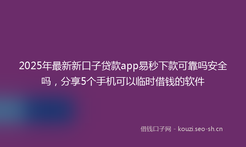 2025年最新新口子贷款app易秒下款可靠吗安全吗，分享5个手机可以临时借钱的软件