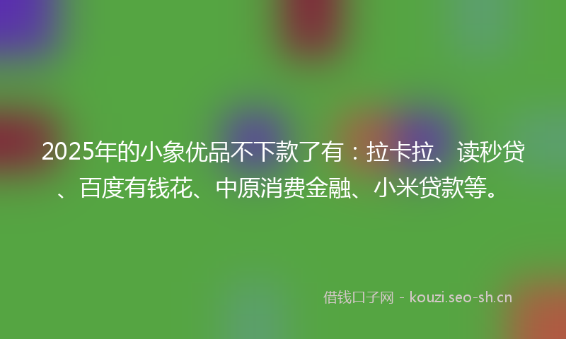 2025年的小象优品不下款了有：拉卡拉、读秒贷、百度有钱花、中原消费金融、小米贷款等。
