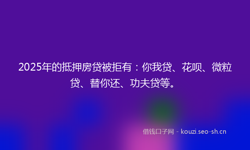 2025年的抵押房贷被拒有：你我贷、花呗、微粒贷、替你还、功夫贷等。