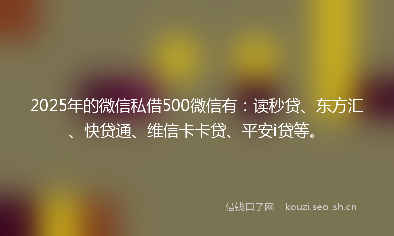 2025年的微信私借500微信有：读秒贷、东方汇、快贷通、维信卡卡贷、平安i贷等。