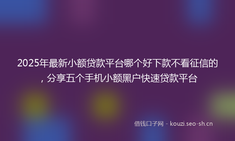 2025年最新小额贷款平台哪个好下款不看征信的，分享五个手机小额黑户快速贷款平台