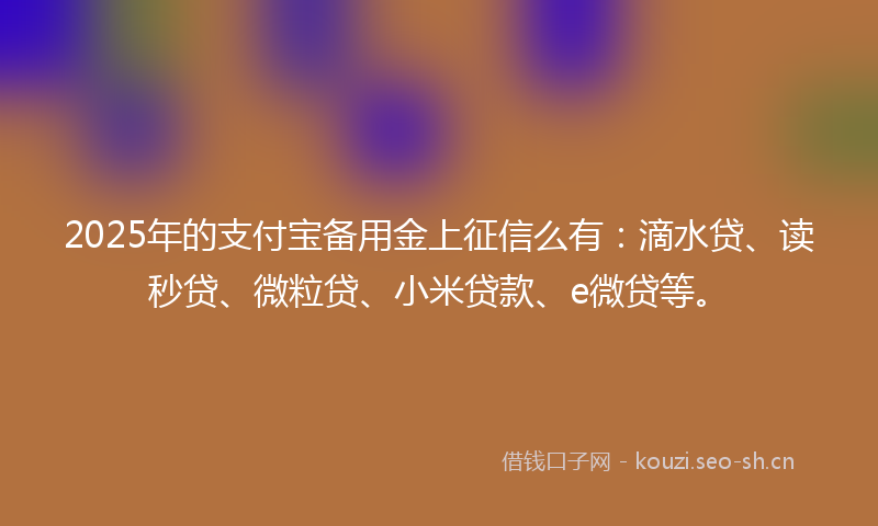 2025年的支付宝备用金上征信么有：滴水贷、读秒贷、微粒贷、小米贷款、e微贷等。