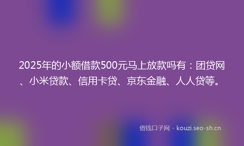 2025年的小额借款500元马上放款吗有：团贷网、小米贷款、信用卡贷、京东金融、人人贷等。