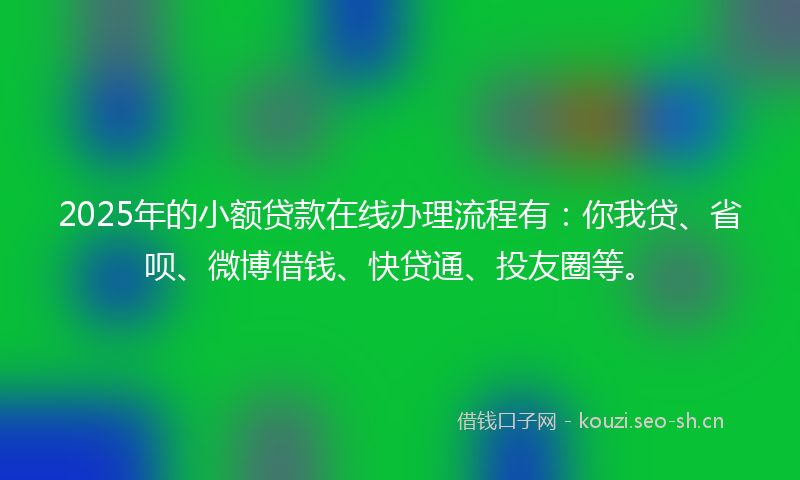 2025年的小额贷款在线办理流程有：你我贷、省呗、微博借钱、快贷通、投友圈等。