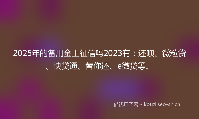 2025年的备用金上征信吗2023有：还呗、微粒贷、快贷通、替你还、e微贷等。