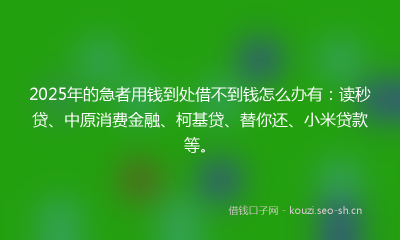 2025年的急者用钱到处借不到钱怎么办有：读秒贷、中原消费金融、柯基贷、替你还、小米贷款等。