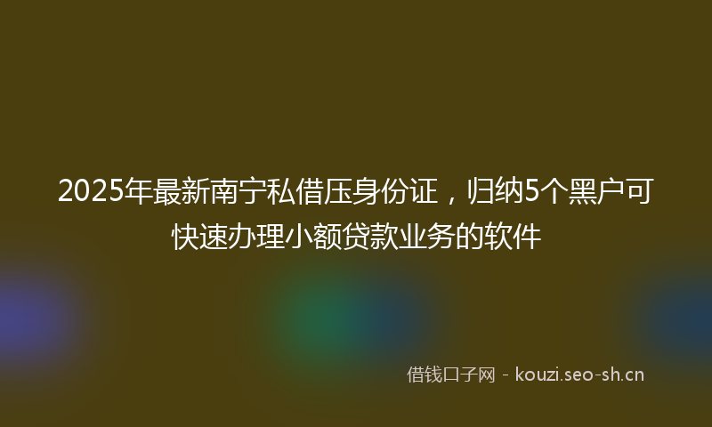 2025年最新南宁私借压身份证，归纳5个黑户可快速办理小额贷款业务的软件