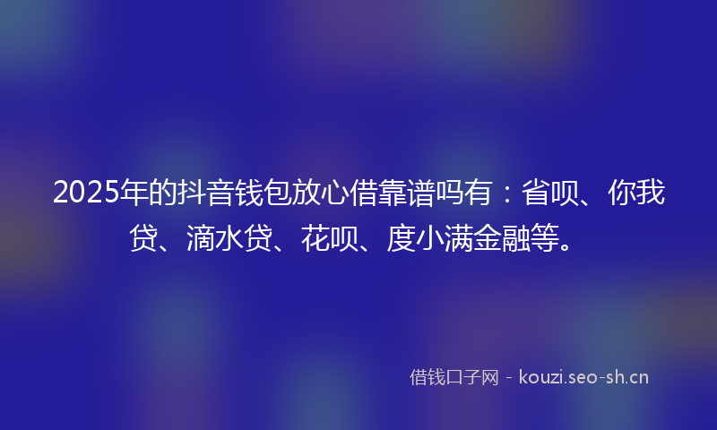 2025年的抖音钱包放心借靠谱吗有：省呗、你我贷、滴水贷、花呗、度小满金融等。