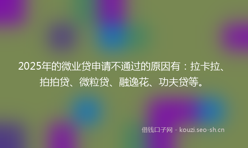 2025年的微业贷申请不通过的原因有：拉卡拉、拍拍贷、微粒贷、融逸花、功夫贷等。