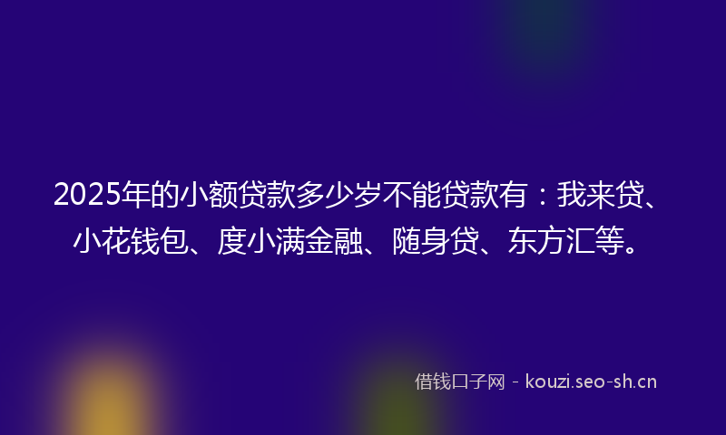 2025年的小额贷款多少岁不能贷款有：我来贷、小花钱包、度小满金融、随身贷、东方汇等。