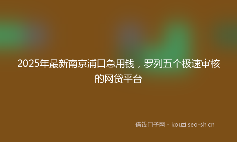 2025年最新南京浦口急用钱，罗列五个极速审核的网贷平台