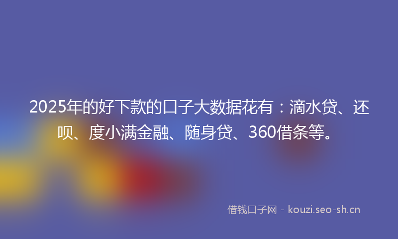 2025年的好下款的口子大数据花有：滴水贷、还呗、度小满金融、随身贷、360借条等。