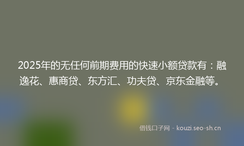 2025年的无任何前期费用的快速小额贷款有：融逸花、惠商贷、东方汇、功夫贷、京东金融等。
