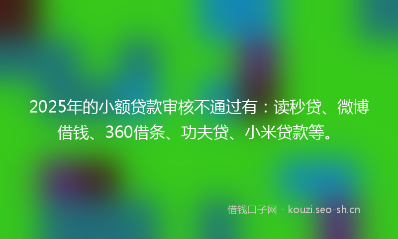 2025年的小额贷款审核不通过有：读秒贷、微博借钱、360借条、功夫贷、小米贷款等。