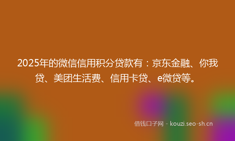 2025年的微信信用积分贷款有：京东金融、你我贷、美团生活费、信用卡贷、e微贷等。