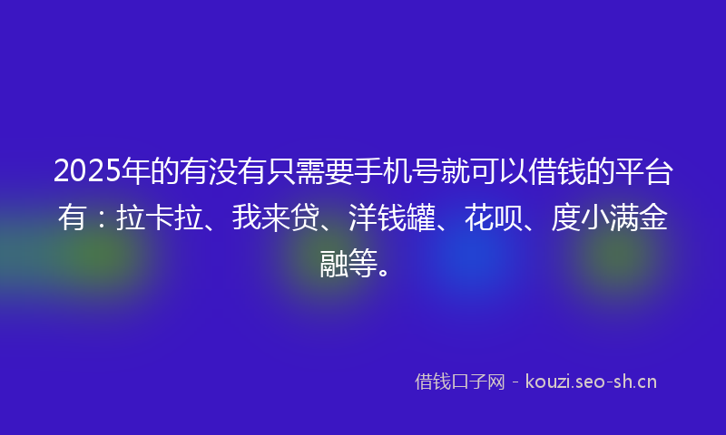 2025年的有没有只需要手机号就可以借钱的平台有：拉卡拉、我来贷、洋钱罐、花呗、度小满金融等。