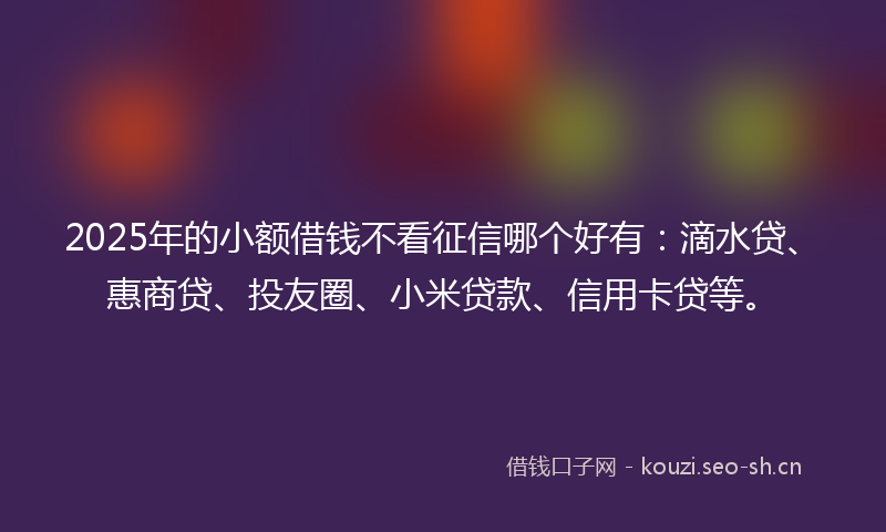 2025年的小额借钱不看征信哪个好有：滴水贷、惠商贷、投友圈、小米贷款、信用卡贷等。