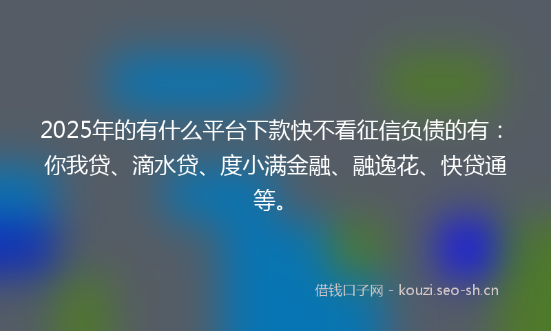 2025年的有什么平台下款快不看征信负债的有：你我贷、滴水贷、度小满金融、融逸花、快贷通等。