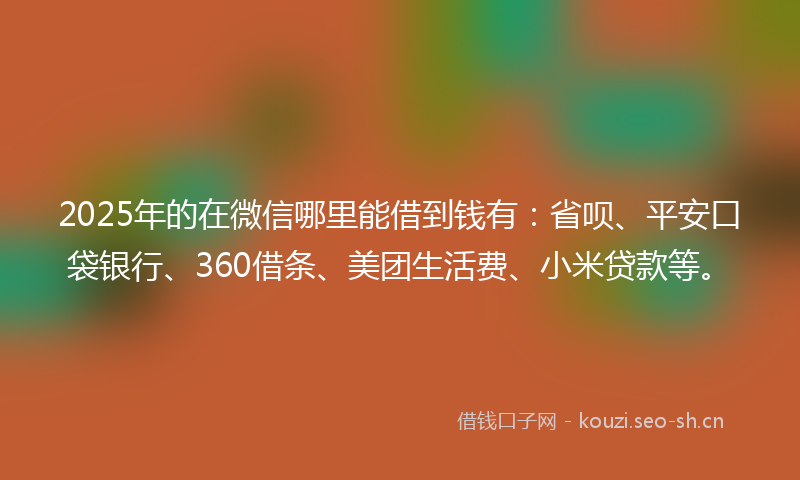 2025年的在微信哪里能借到钱有：省呗、平安口袋银行、360借条、美团生活费、小米贷款等。