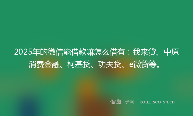 2025年的微信能借款嘛怎么借有：我来贷、中原消费金融、柯基贷、功夫贷、e微贷等。