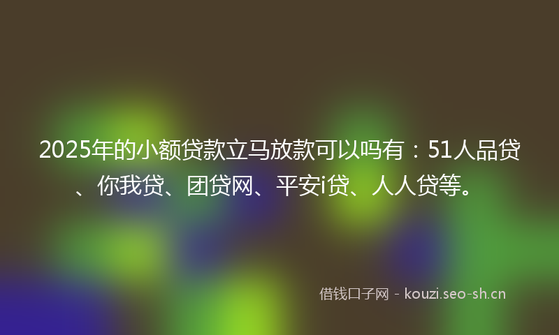 2025年的小额贷款立马放款可以吗有：51人品贷、你我贷、团贷网、平安i贷、人人贷等。