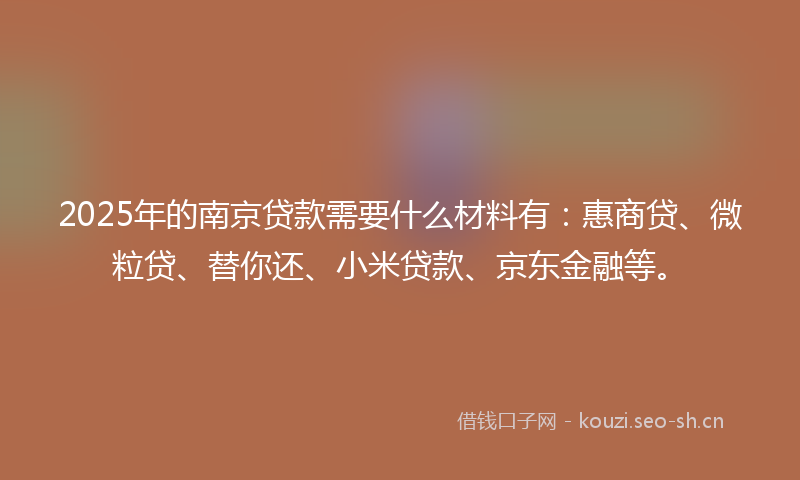 2025年的南京贷款需要什么材料有：惠商贷、微粒贷、替你还、小米贷款、京东金融等。