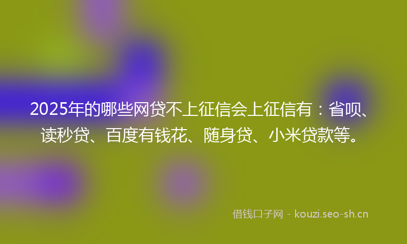 2025年的哪些网贷不上征信会上征信有：省呗、读秒贷、百度有钱花、随身贷、小米贷款等。