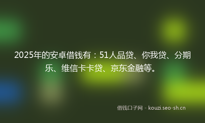 2025年的安卓借钱有：51人品贷、你我贷、分期乐、维信卡卡贷、京东金融等。